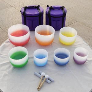 Gradient Chakra Crystal Singing Bowl Set