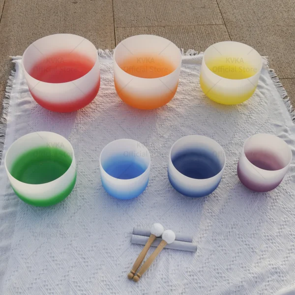 Gradient Chakra Crystal Singing Bowl Set