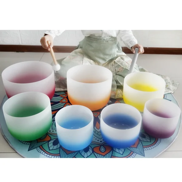 Gradient Chakra Crystal Singing Bowl Set