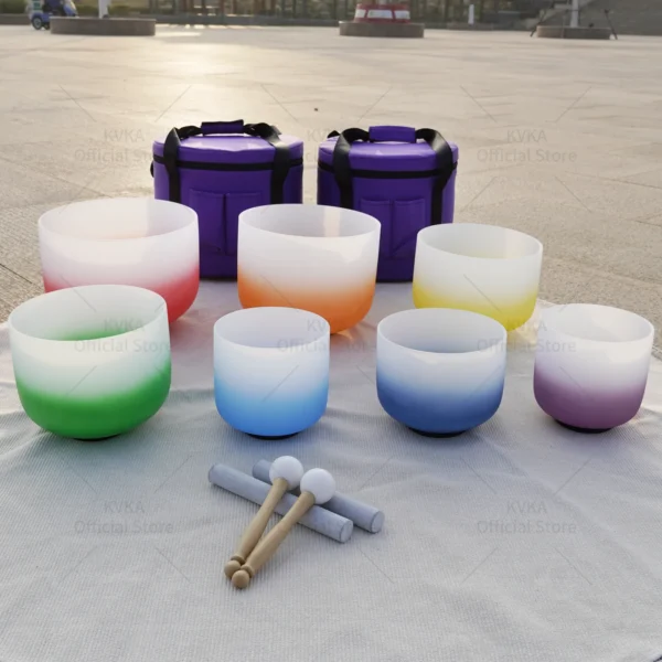 Gradient Chakra Crystal Singing Bowl Set